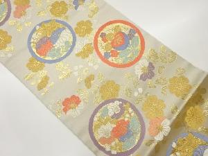 丸文に橘・菊・草花模様織出し袋帯